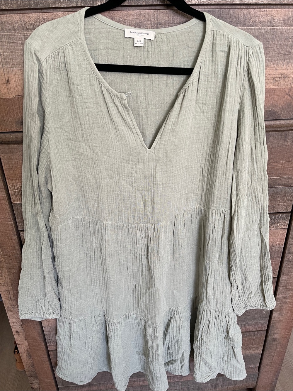 | BeachLunchLounge | Sage Green Long-Sleeve V-Neck Peasant Top